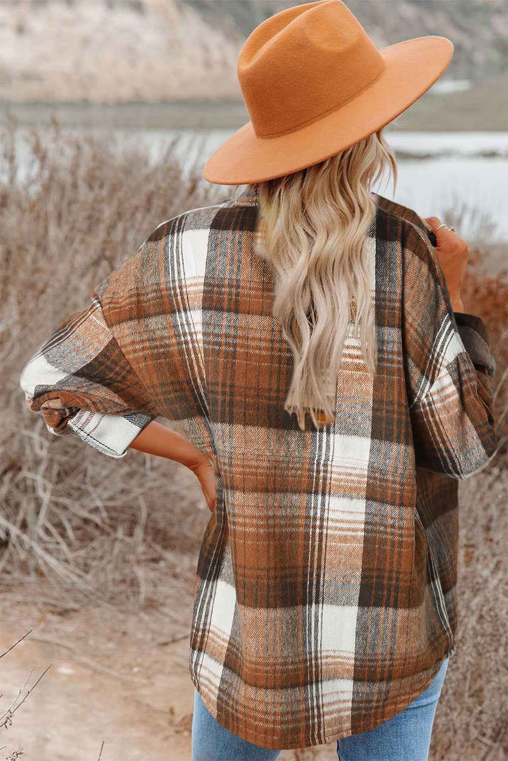 K.B. Shaws: Gold Flame & Grey Plaid Button Up Flannel Shacket