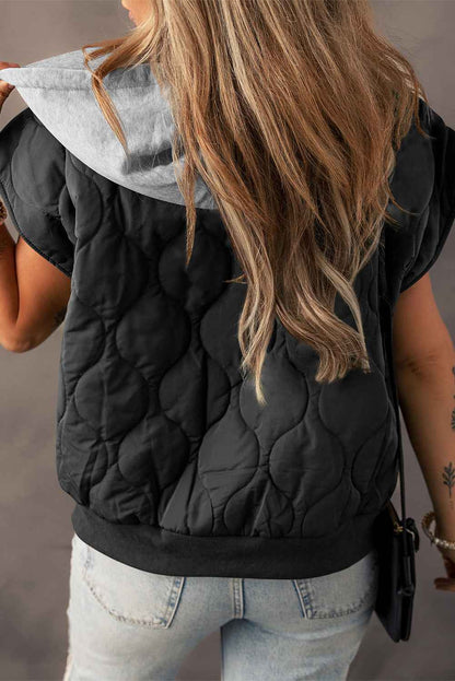 K.B. Shaws: Black Quilted Hooded Zip Up Puffer Vest