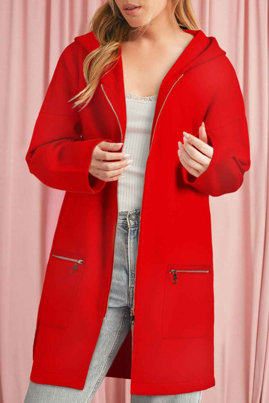 K.B. Shaws: Fiery Red Casual Zipper Hooded Jacket