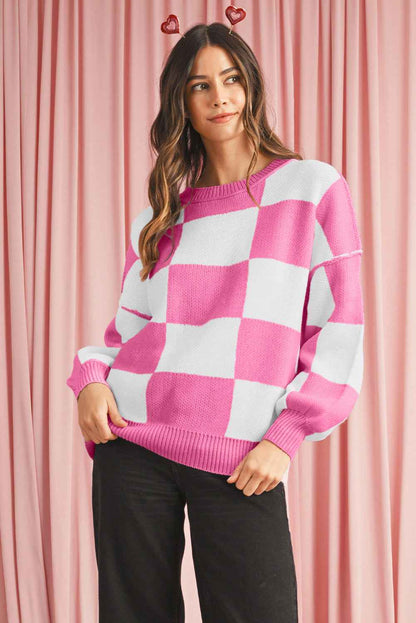 K.B. Shaws: Green Checkered Bishop Sleeve Pullover Sweater