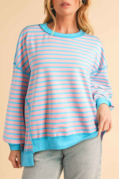 K.B. Shaws: Sky Blue Stripe High Low Tunic Sweatshirt