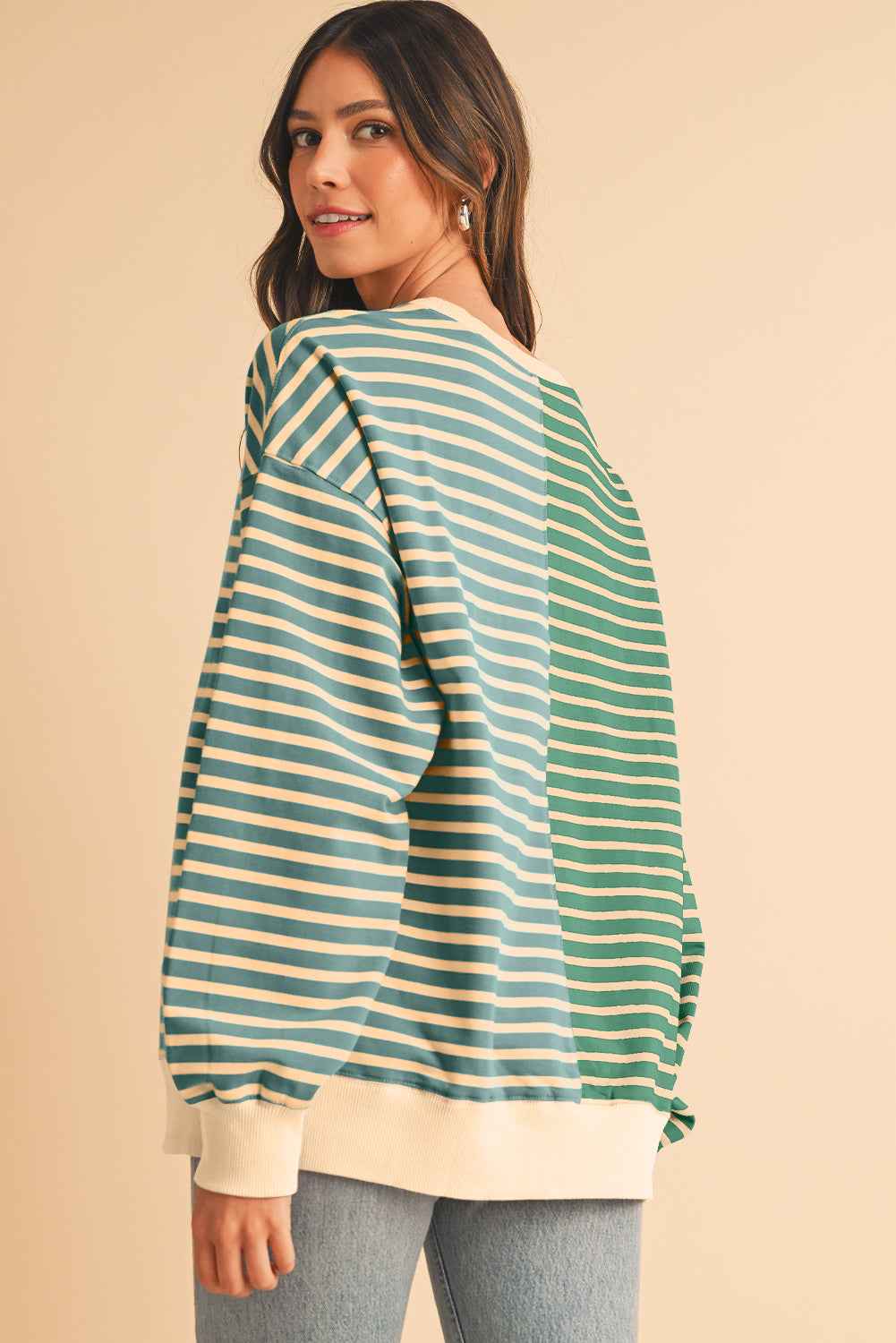 K.B. Shaws: Pink Stripe Colorblock Drop Shoulder Oversize Sweatshirt