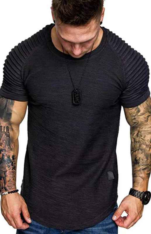 Men's Stylish Casual Tee with Ribbed Sleeves