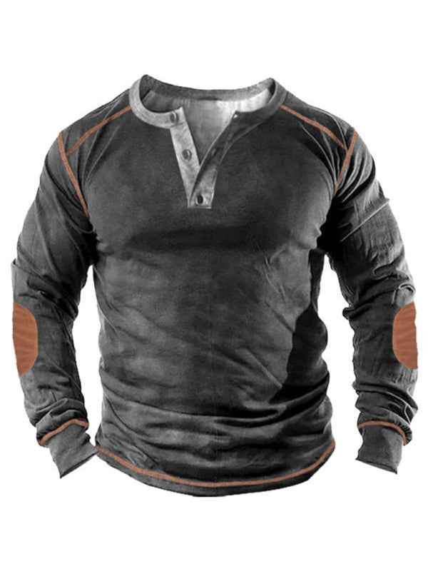 3D Printed Henley Suit Long-Sleeved Top for Men